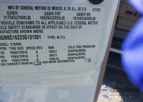 2003 Chevrolet Suburban 1500 Lt from USA, damaged, VIN 3GNEC16Z23G101301